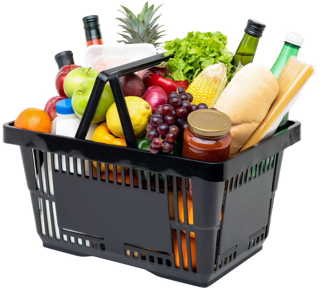 Shopping basket full of groceries